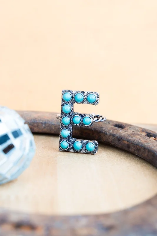 Rings with star sapphire for unique glow -SALE! TIPI To The Letter Turquoise 'E' Cuff Ring