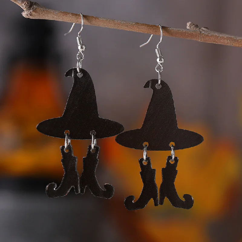 Drop Earrings with Debossed Designs -Wholesale Halloween Gothic Witch Hat Boots Acrylic Earrings