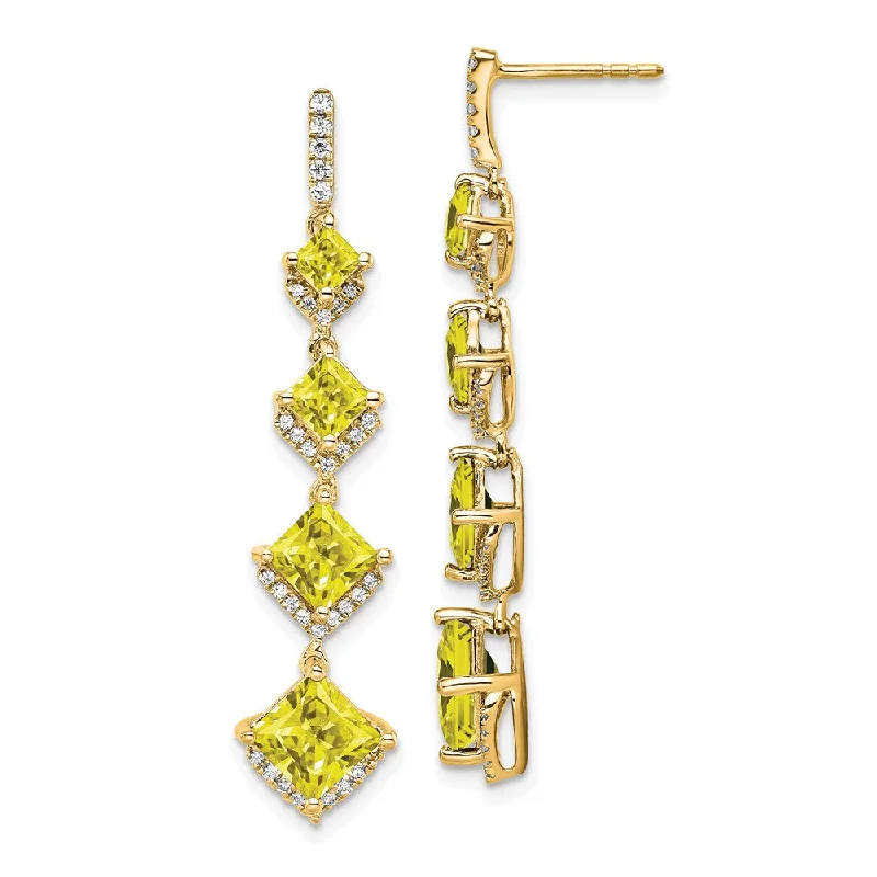 Drop Earrings with Crown Designs -14k Yellow Gold 0.35 ct Lab Grown Diamond Cr.Yellow Sapp Drop Dangle Earrings VS Clarity, G-H Color