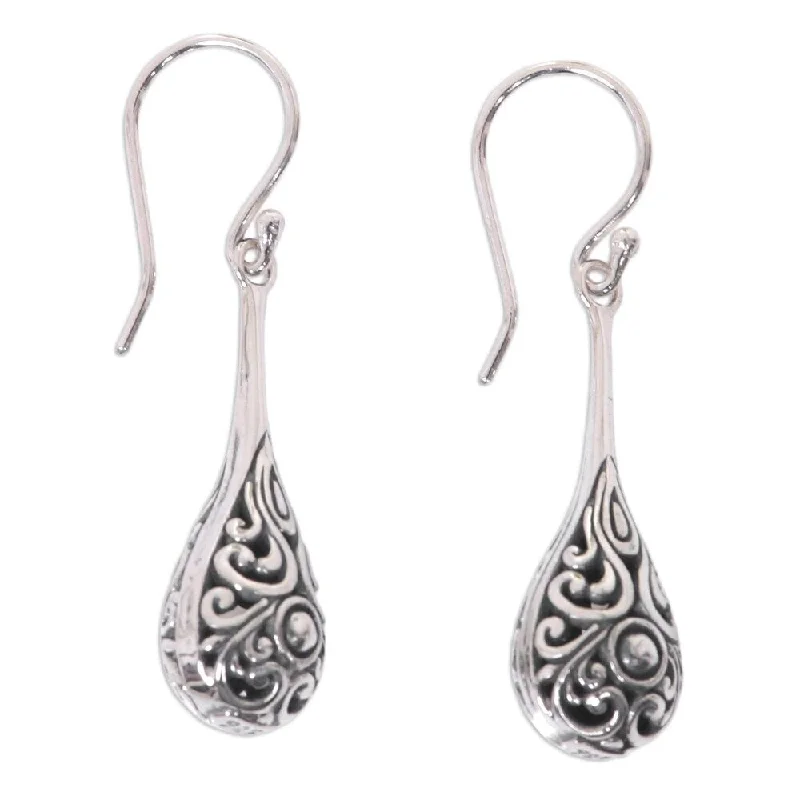 Rhinestone Drop Earrings for Sparkle -Handmade Sterling Silver Maraca Earrings (Indonesia) - 1.6L*0.4W