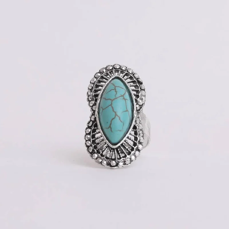 Rings with vine-wrapped bands for nature -Marquise Western Adjustable Turquoise Ring | Diamond Shaped Fashion Jewelry