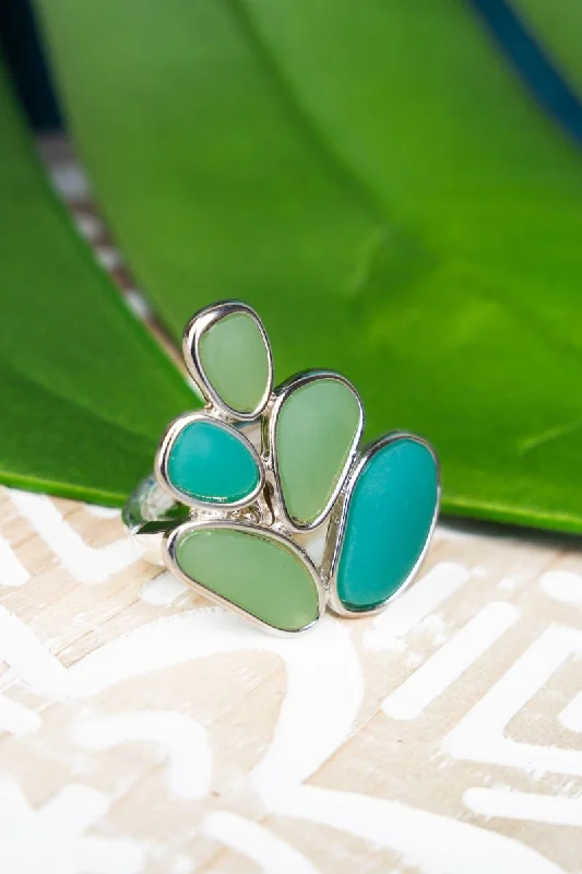 Rings with vintage-inspired rose-cut diamonds -SALE! Mint Two-Color Sea Glass Ring