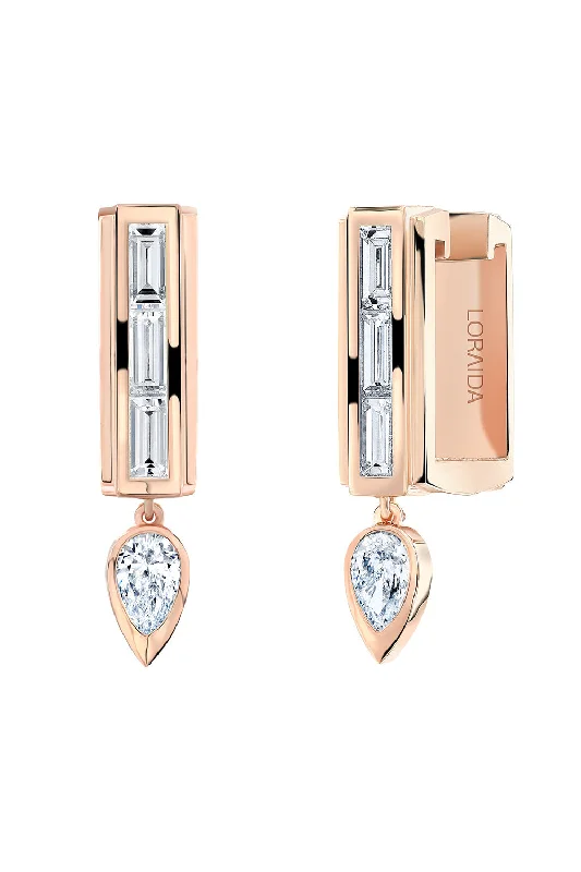 Clip On Drop Earrings for Non Pierced -VORTEX BAGUETTE DIAMOND HOOP EARRINGS