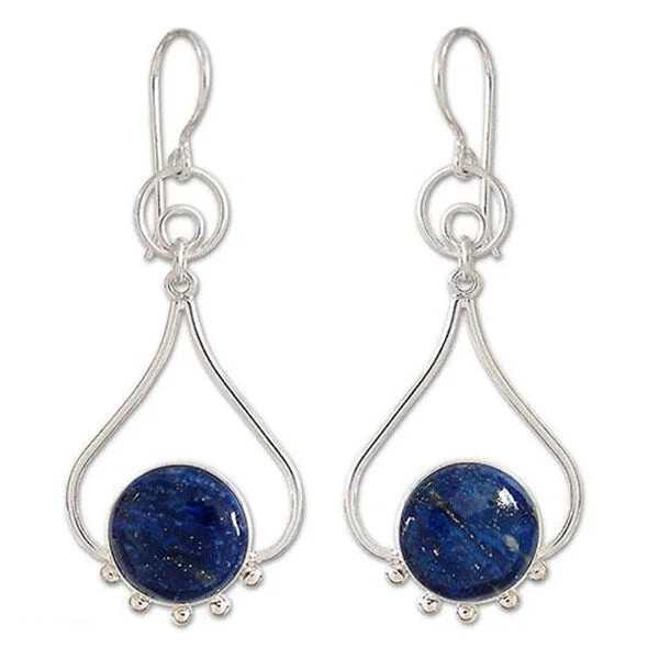 Drop Earrings for Bridesmaids Look -Handmade Sterling Silver 'Andean Moon' Lapis Lazuli Dangle Earrings (Peru)