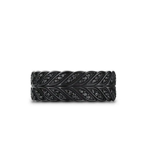 Rings with herkimer diamonds for raw clarity -Chevron Pavé Band Ring in Black Titanium with Black Diamonds, 9mm, Size 9