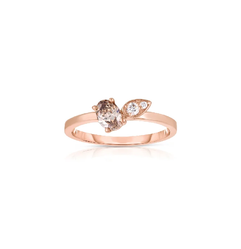 Rings with faceted aquamarine for sea glow -Sabel Collection Rose Gold Diamond Leaf Ring