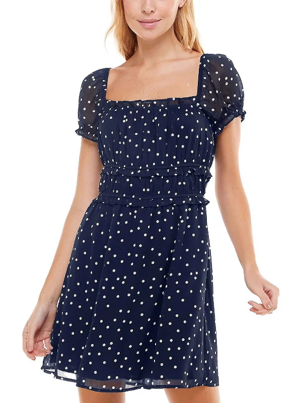 Formal Dresses for Occasions -Juniors Womens Chiffon Polka Dot Shift Dress