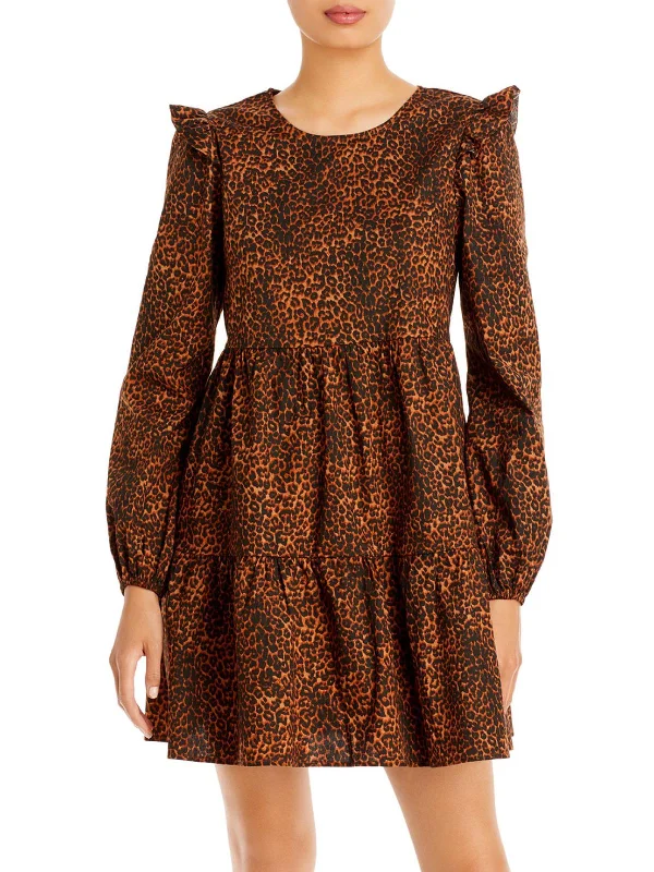 Tiered Dresses for Voluminous -Velma Womens Animal Print Ruffle Babydoll Dress