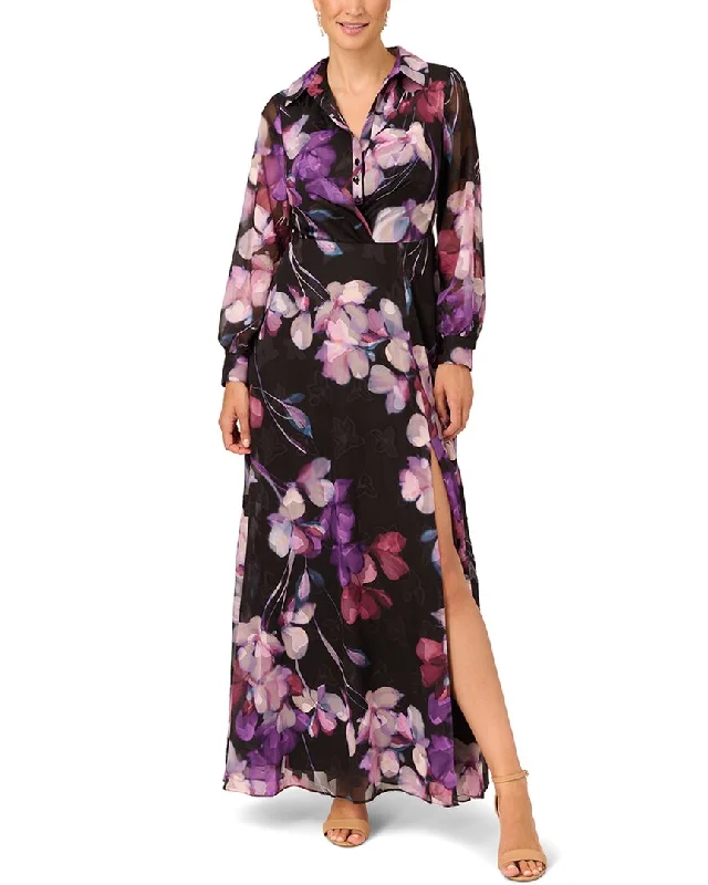 Brown Dresses for Earthy -Adrianna Papell Soft Printed Maxi Dress