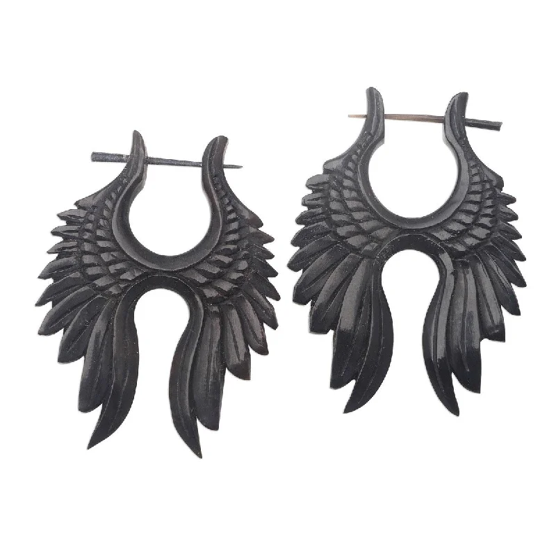 African Drop Earrings with Culture -NOVICA Magnificent Flight, Water buffalo horn hoop earrings - 2.2L*0.2W