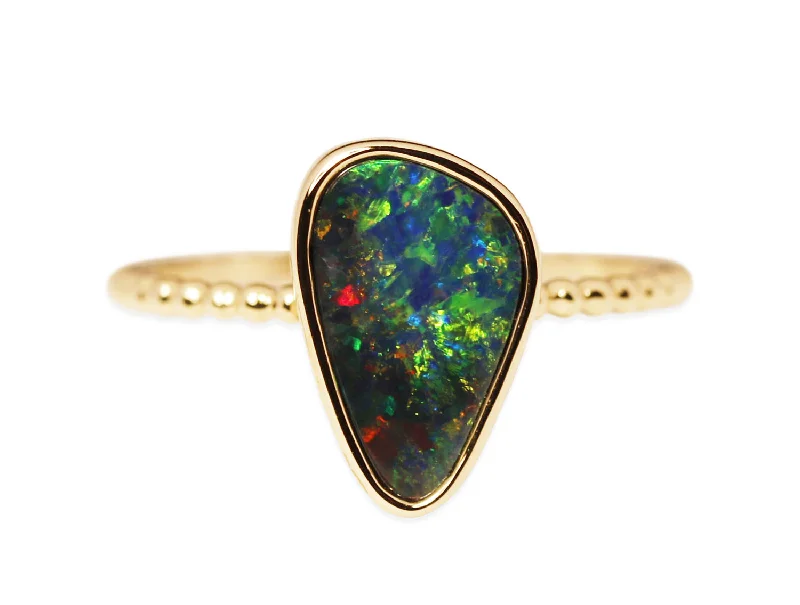 Rings with labradorite stones for mystic flash -Australian Opal Doublet Ring in 14K Yellow Gold