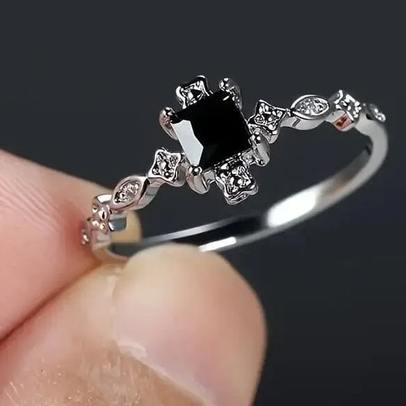 Rings with mandala engravings for spiritual vibe -Vintage-Inspired Black Square Cubic Zirconia Ring