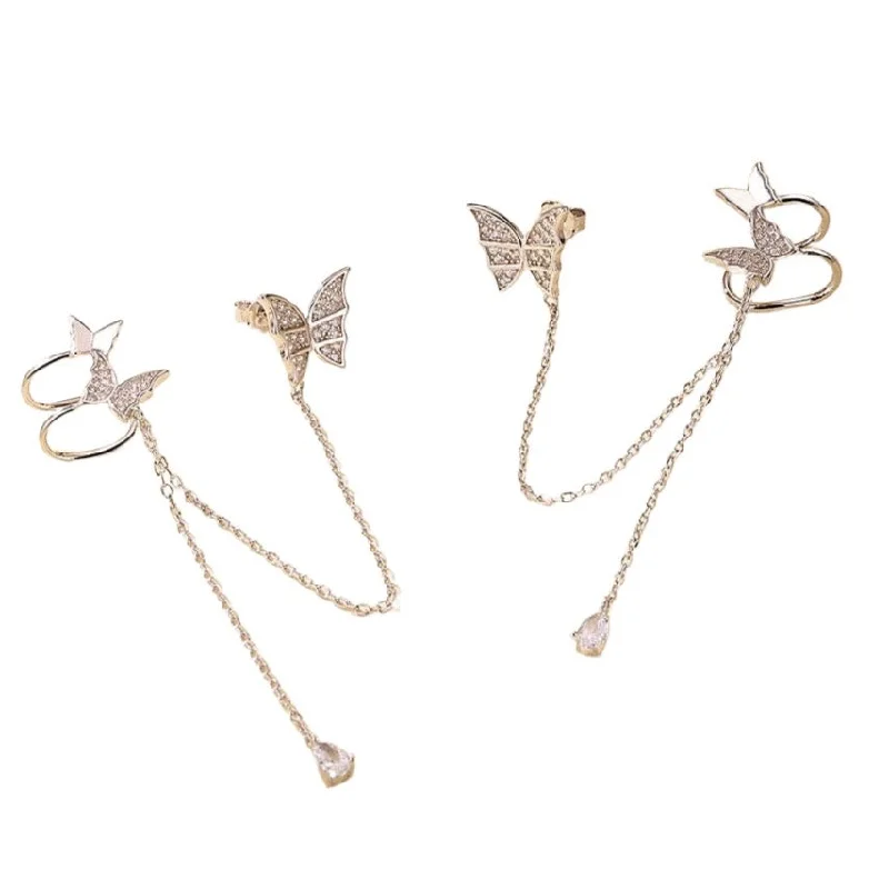 Screw Back Drop Earrings for Security -Sterling Silver Butterfly Cuff & Climber Drop Earrings