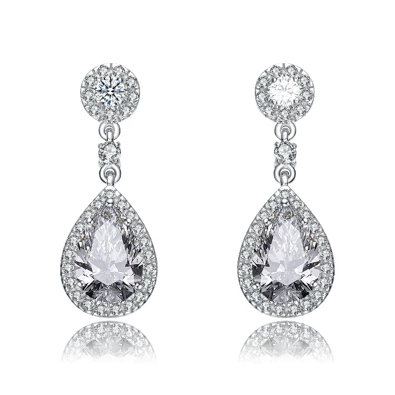 Detachable Drop Earrings with Charms -Ga Sterling Silver Pear Drop Cubic Zirconia With Circle Post Earrings