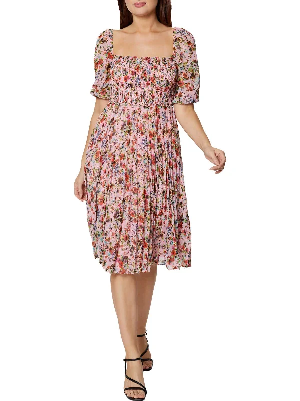 Low-waisted Dresses for Relaxed -Womens Floral Pleated Midi Dress