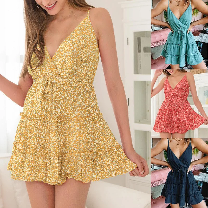 Low-waisted Dresses for Relaxed -European and American sexy floral dress