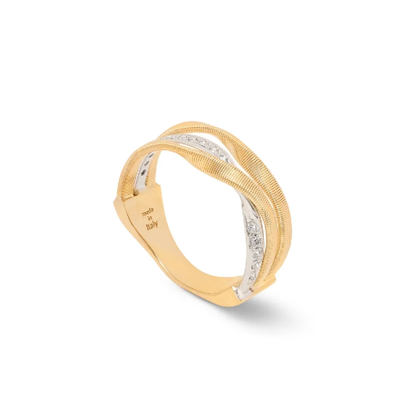 Rings with hammered silver for rustic appeal -Marco Bicego Marrakech Three-Strand Coil Diamond Ring