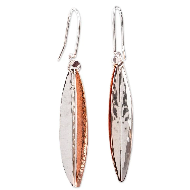 Drop Earrings for Work Attire -NOVICA Hammered Abstraction, Sterling silver and copper dangle earrings - 2.2L*0.4W