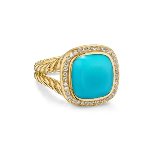 Rings with black diamond for striking contrast -Albion Ring in 18K Yellow Gold with Turquoise and Diamonds, 11mm, Size 7