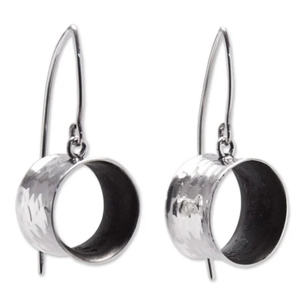 Nickel Free Drop Earrings for Safety -Handmade Silver 'Urban Moon' Earrings (Mexico)