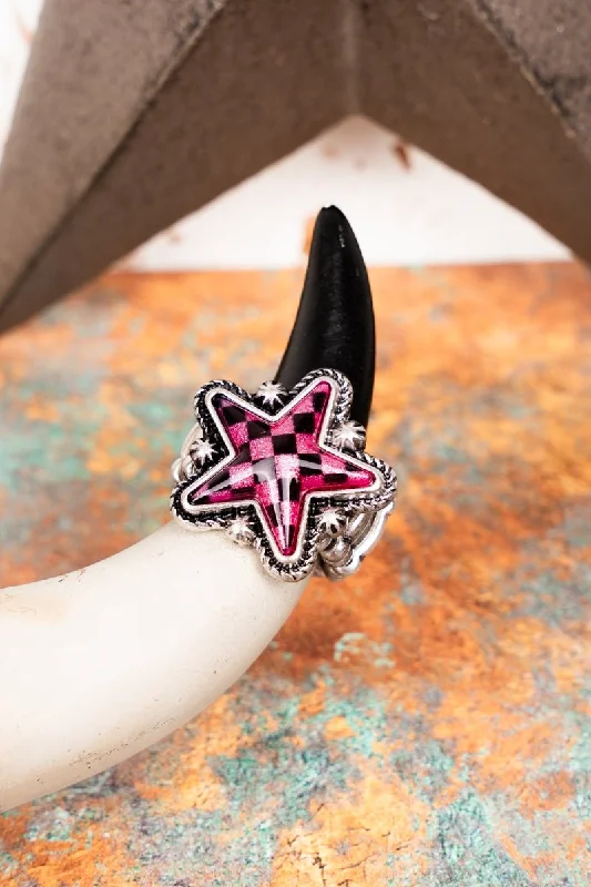 Rings with peridot gems for fresh green -TIPI Fuchsia Check Out The Stars Stretch Silvertone Ring