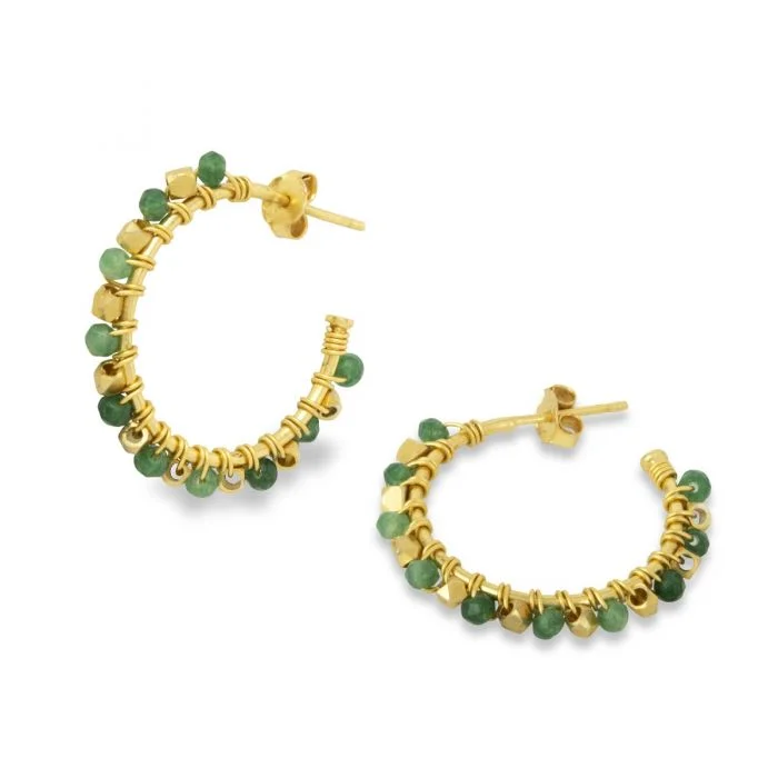 Drop Earrings with Enamel Coating -Ashiana Mini Riva Green Jade Earrings