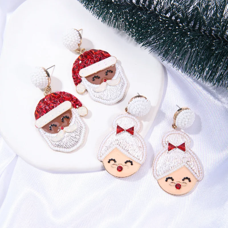 Drop Earrings with Enamel Coating -Wholesale 3 pairs/1 pack Christmas creative Santa Claus Granny oil dripping diamond earrings