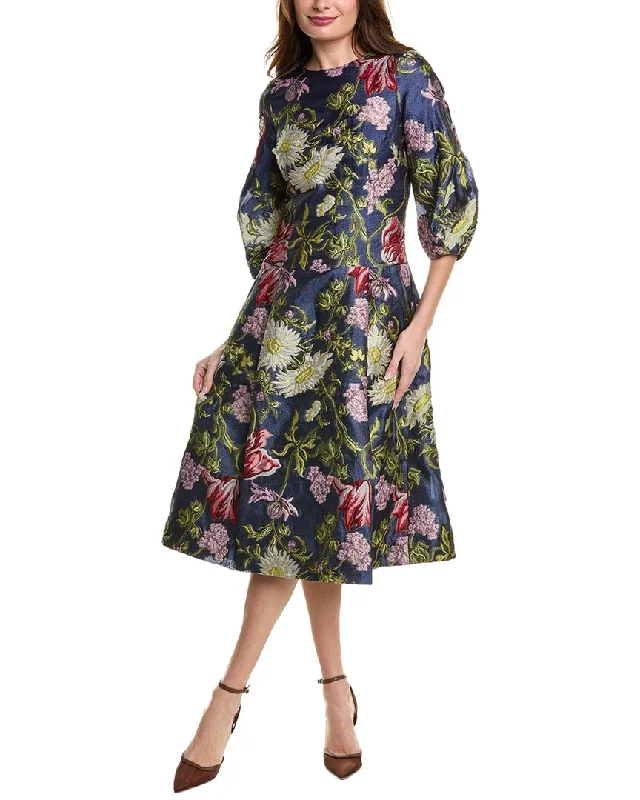 Blue Dresses for Classic -Teri Jon by Rickie Freeman Jacquard Floral A-Line Dress