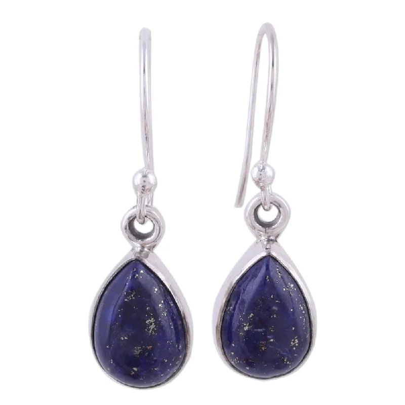 Lightweight Drop Earrings for All Day -Handmade Lapis Lazuli Dangle Earrings, 'Be True' (India)