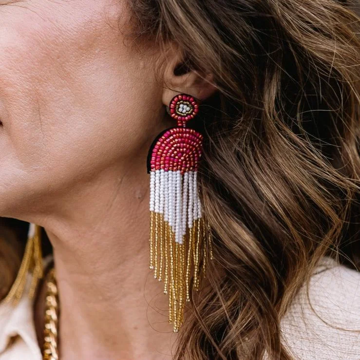 Drop Earrings with Keyhole Designs -Cabanas in Cabo Beaded Fringe Earrings