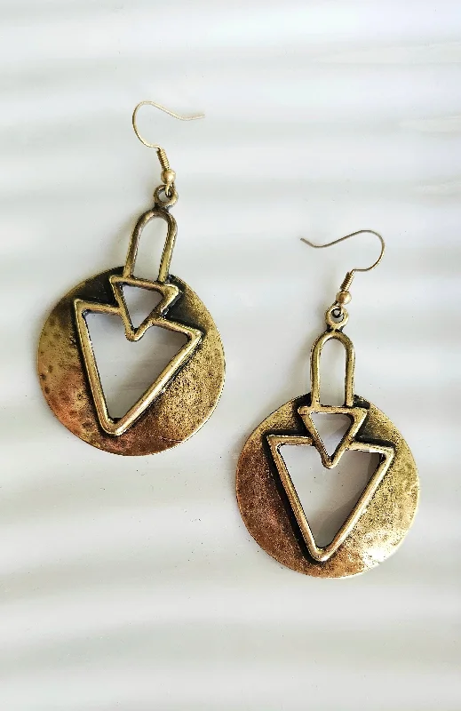 Drop Earrings with Hammered Finish -Vanguard Earrings - Bronze