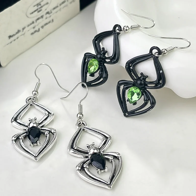 Drop Earrings with Leaf Motifs -Wholesale Halloween Spider Retro Exaggerated Emerald Earrings