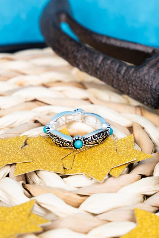 Simple rings with polished black onyx shine -SALE! Turquoise Mirage Meadow Silvertone Ring