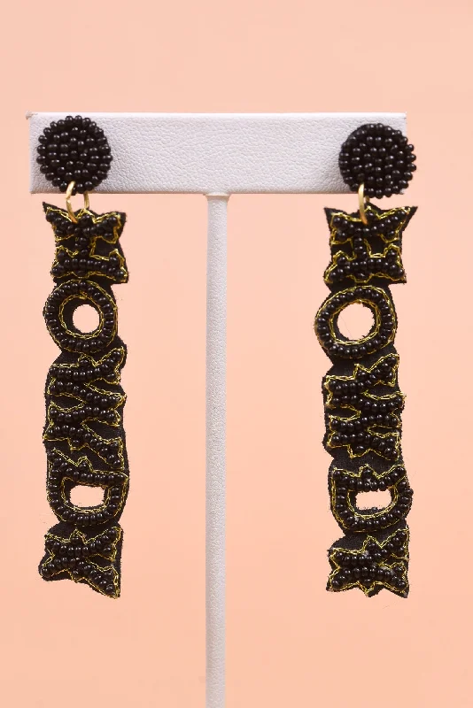 Pearl Drop Earrings for Elegance -Black Seed Bead 'Howdy' Drop Earrings - EAR3592BK