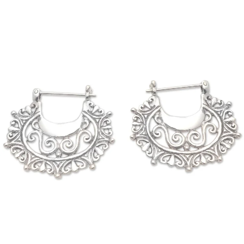 Drop Earrings for Office Wear -NOVICA Engraved Curves, Sterling silver hoop earrings - 0.9*0