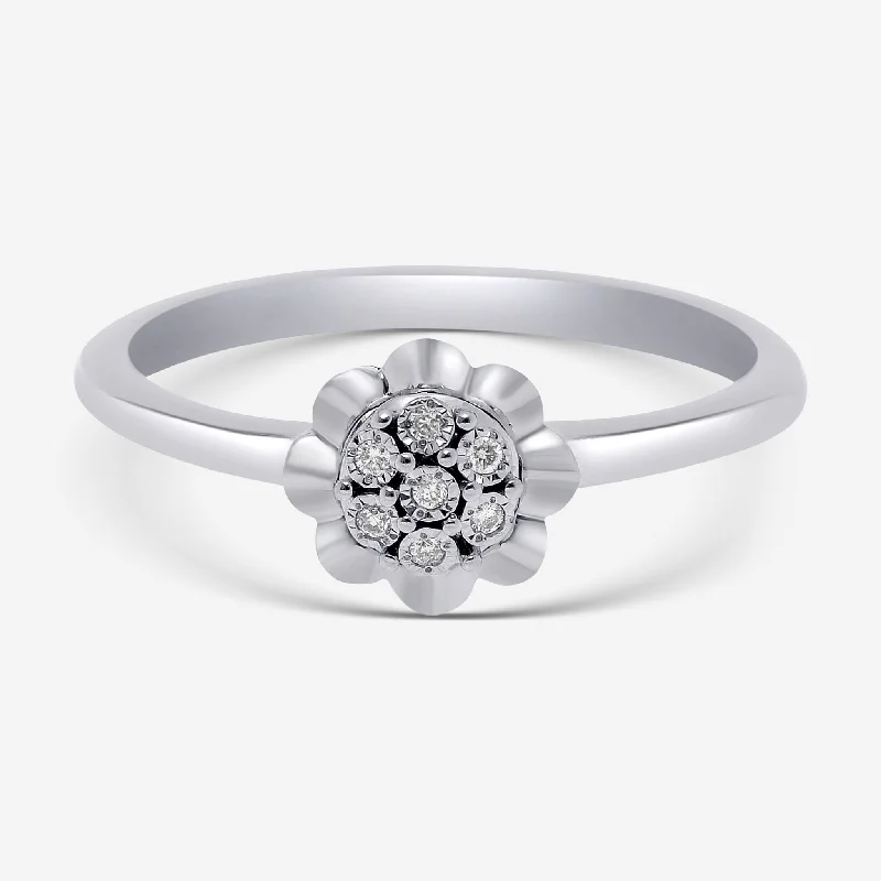 Rings with raw citrine for sunny charm -Bliss By Damiani 18K White Gold, Diamond Cluster Ring Sz 6.25 20089426