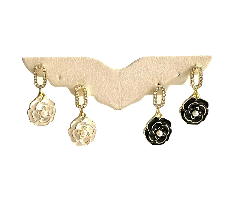 Hypoallergenic Drop Earrings for Sensitive -Enamel Flower And CZ Earrings