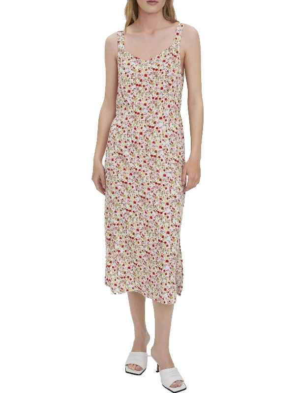 High-waisted Dresses for Flatter -Womens Floral Mid-Calf Midi Dress