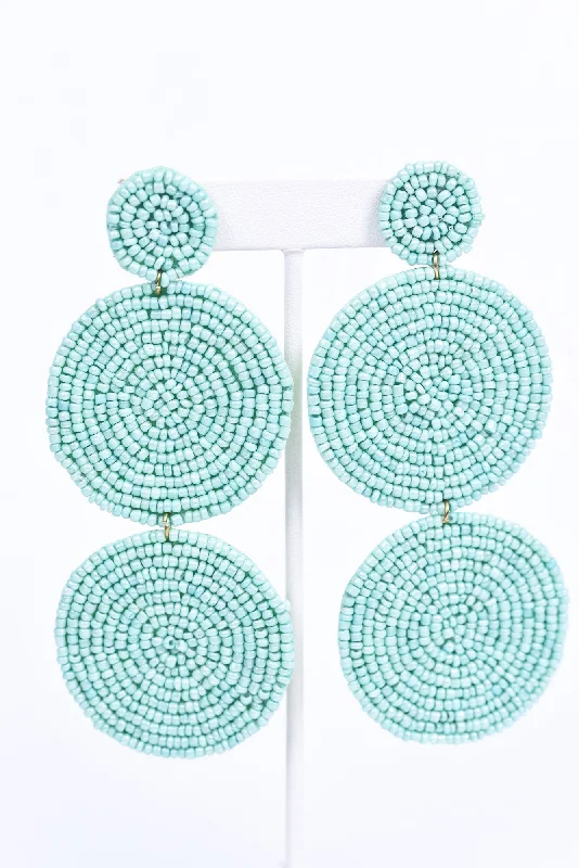 Screw Back Drop Earrings for Security -Mint 3-Tier Seed Bead Earrings - EAR3024MT