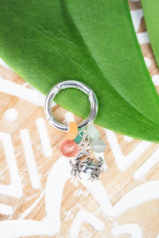 Statement rings with large geometric opal gems -SALE! Multi-Color Sea Glass and Crab Cluster Ring