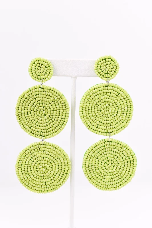 Drop Earrings with Vine Designs -Lime Green 3-Tier Seed Bead Earrings - EAR2107LGN