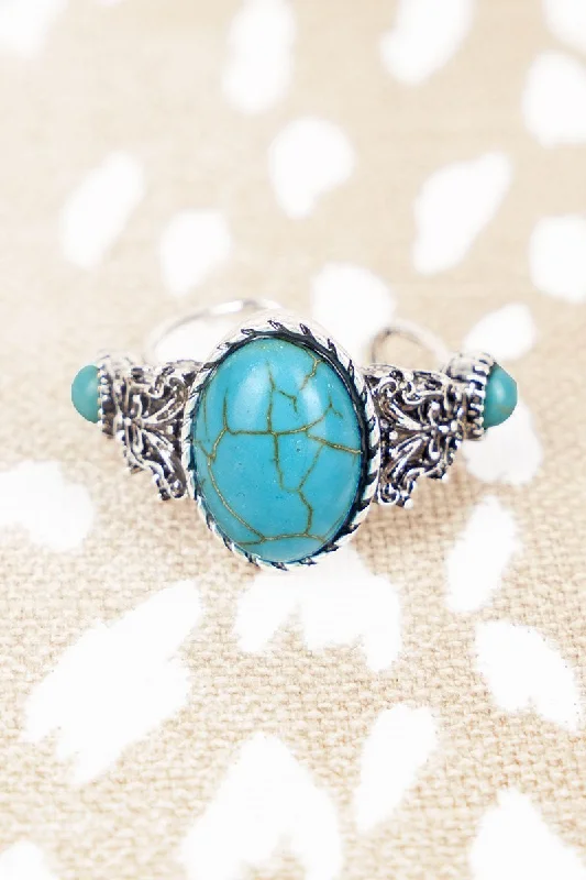 Rings with raw citrine for sunny charm -SALE! Turquoise and Silvertone Mystic Cuff Ring