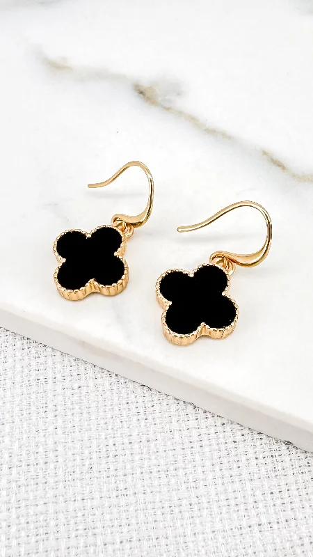 Drop Earrings for Wellness Routine -Envy Gold and Black Fleur Dropper Earrings