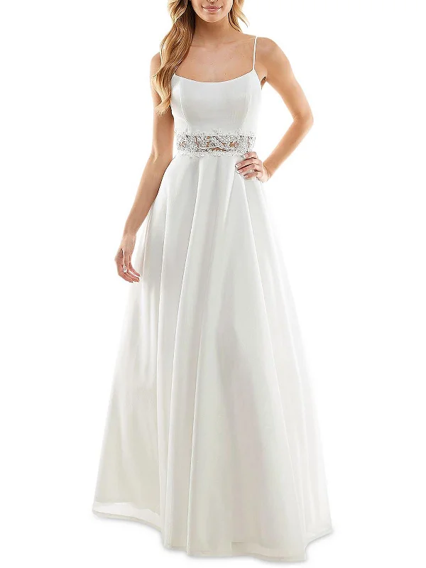 White Dresses for Pure Look -Juniors Womens Embroidered Shimmer Evening Dress