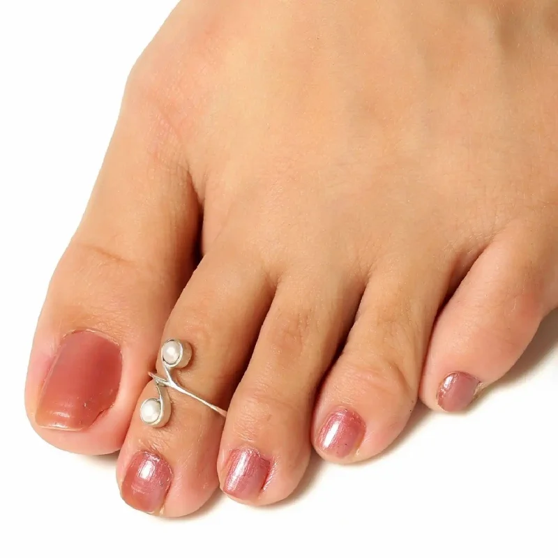 Rings with rough sapphire for rugged chic -Pearl Sterling Silver Toe Rings (Pair)