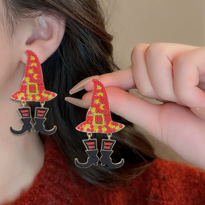 Detachable Drop Earrings with Charms -Wholesale Halloween Wizard Hat Boots Dark Style Earrings