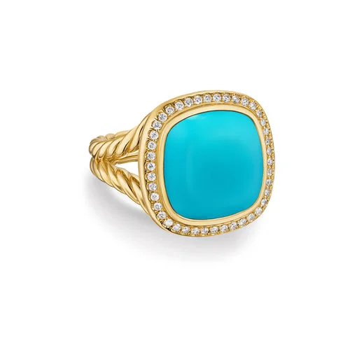 Rings with vine-wrapped bands for nature -Albion Ring in 18K Yellow Gold with Turquoise and Diamonds, 15mm, Size 6