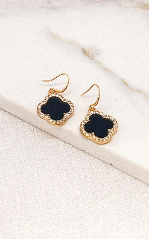 Drop Earrings for Festival Style -Envy Gold & Crystal Black Clover Earrings