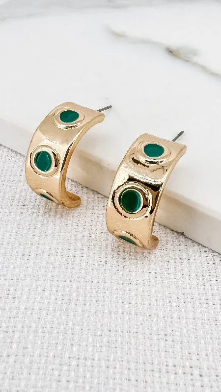 Drop Earrings with Floral Motifs -Envy Gold and Green Earrings