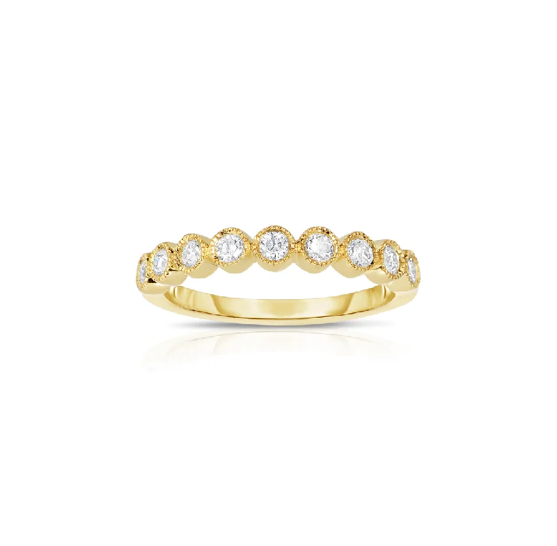 Rings with branch-inspired bands for organic -Sabel Collection Yellow Gold Diamond Milgrain Ring